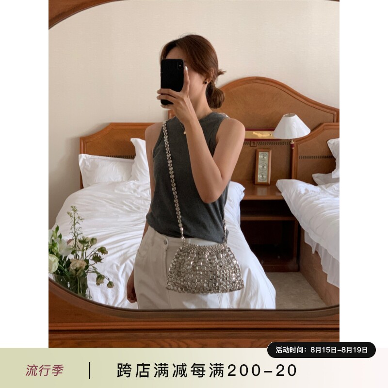 芝士商店~韩国银色链条包女夏天高级小众设计手提包单肩斜挎包包