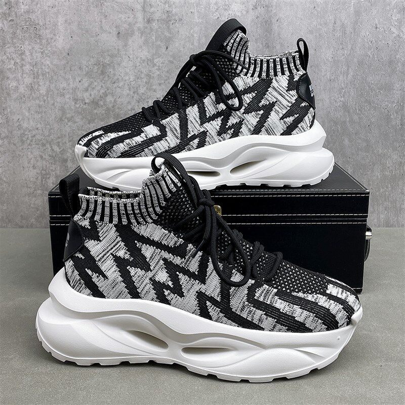 高帮鞋夏季透气薄款男鞋针织弹力袜子鞋潮流百搭打短靴中帮马丁靴