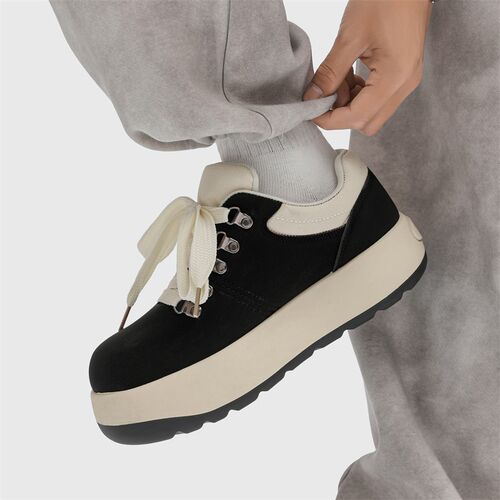 春夏低帮潮男运动板鞋小众面包鞋休闲学生厚底增高圆头男款松糕鞋