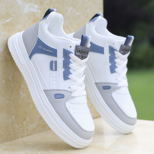 高帮鞋 子 男鞋 秋季 男士 小白鞋 潮流百搭休闲板鞋 2023新款 皮面运动鞋