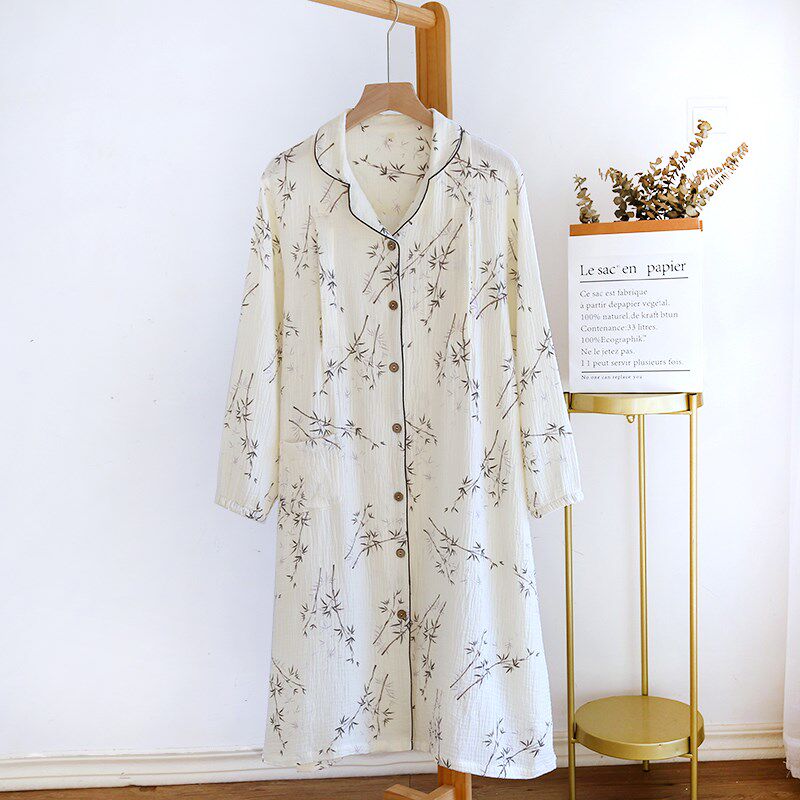 双层纯棉纱布哺乳睡裙春秋夏季长袖孕期产后月子服睡衣薄款喂奶衣