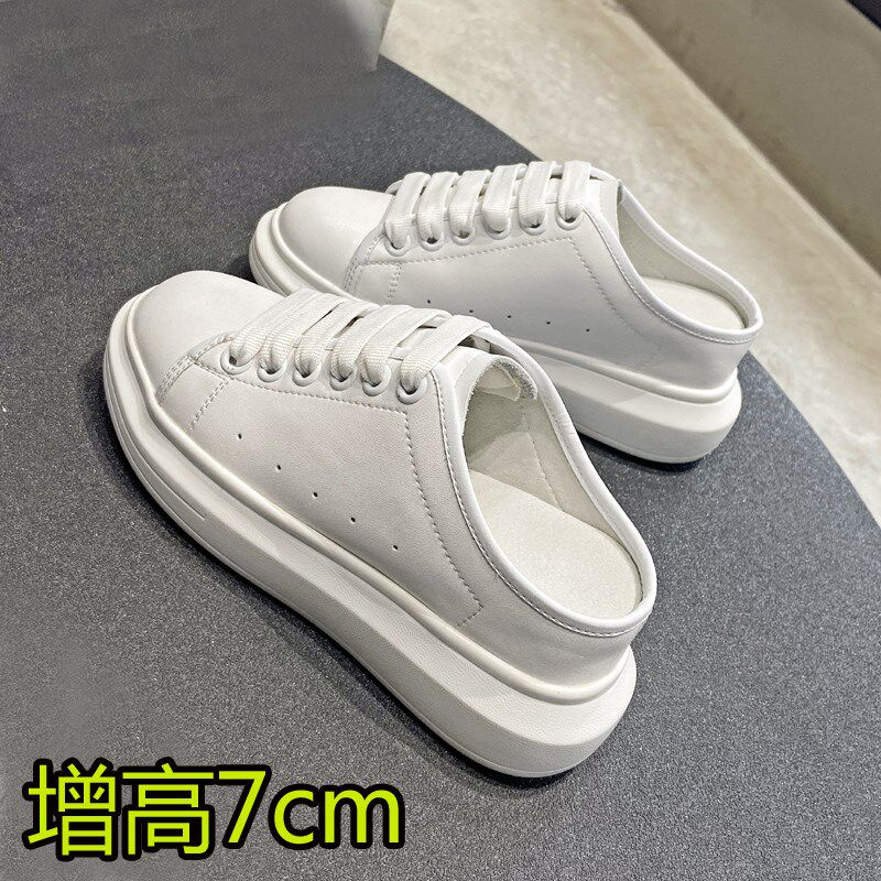 内增高半拖鞋真皮小码小白鞋女313233厚底包头板鞋无后跟休闲懒人