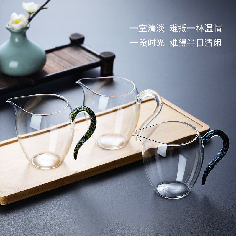 手工日式彩把玻璃公道杯加v厚耐热分茶器茶海单个草堂自慢公杯