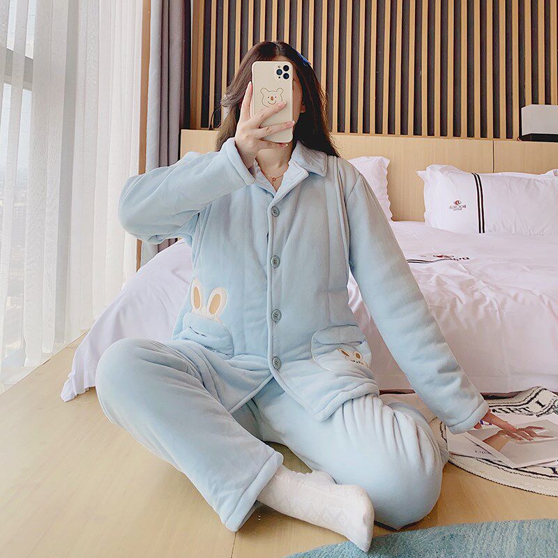 冬季月子服产后加绒加厚不掉绒秋冬款11月份产妇家居孕妇哺乳睡衣