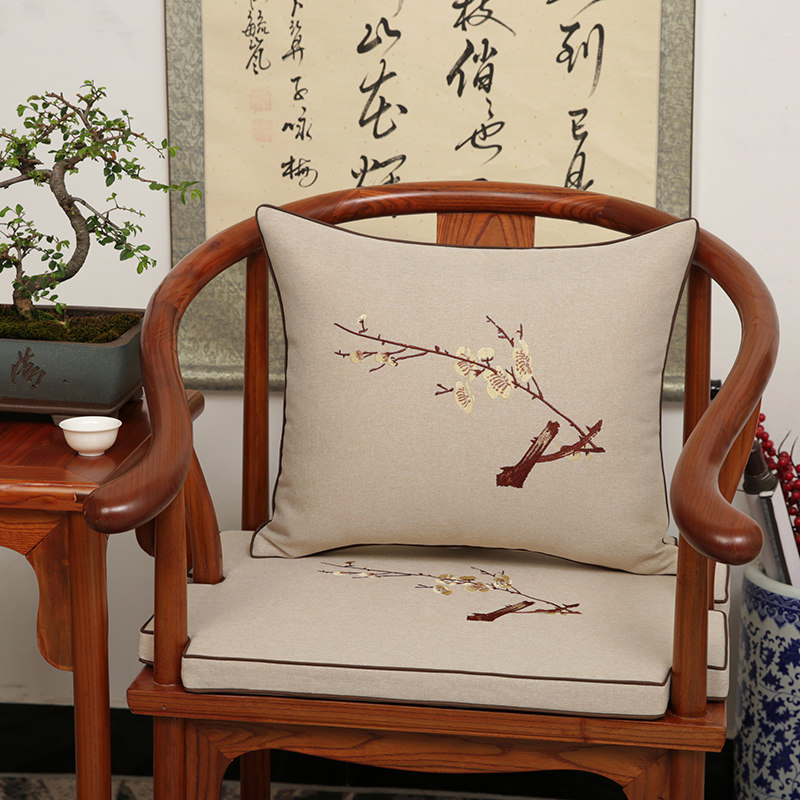 中式坐垫红木沙发实木太师圈椅皇宫茶餐椅棕亚麻防滑座椅垫子家用