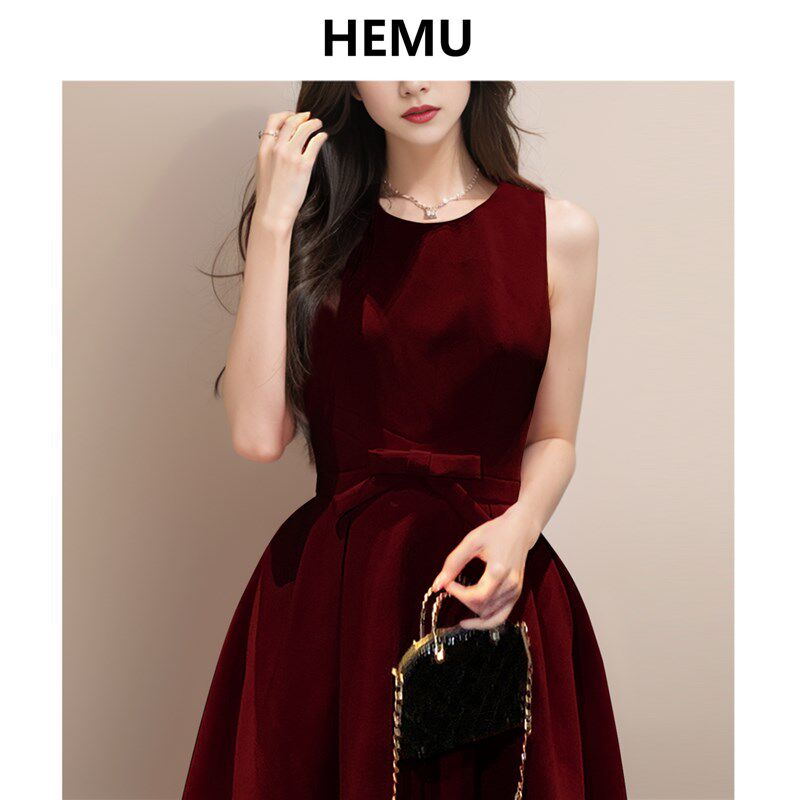 红色连衣裙女法式订婚礼服日常可穿小个子公主蓬蓬裙结婚穿搭春夏