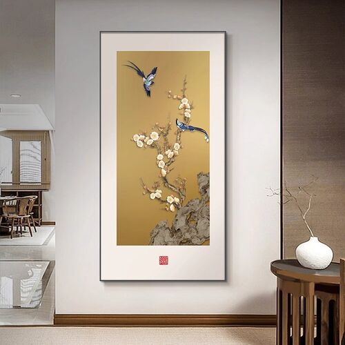 喜气盈门玄关装饰画新中式入户正B对门挂画红色寓意好走廊过道壁
