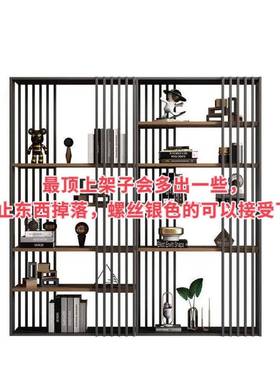 现风简约木落地书架铁艺办公室隔断柜XHT样板房代置物实架工业展