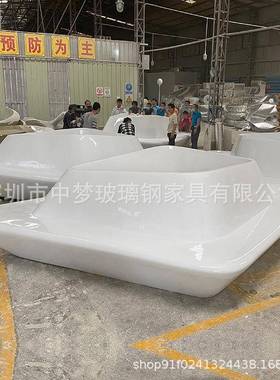 商心场座椅白色玻璃钢树池花长组合公共休闲区RGL域购物盆中长椅