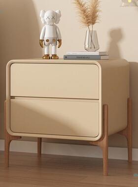 轻奢床头柜小型木现代极简意式床边柜家用实UBV卧室约皮质储简物