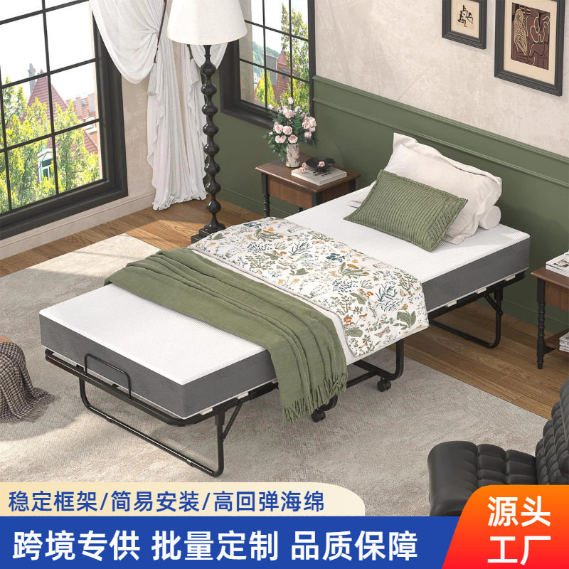 亚马逊单人折叠床加厚海绵床垫公寓酒店加床带轮可收纳客房备用床图片