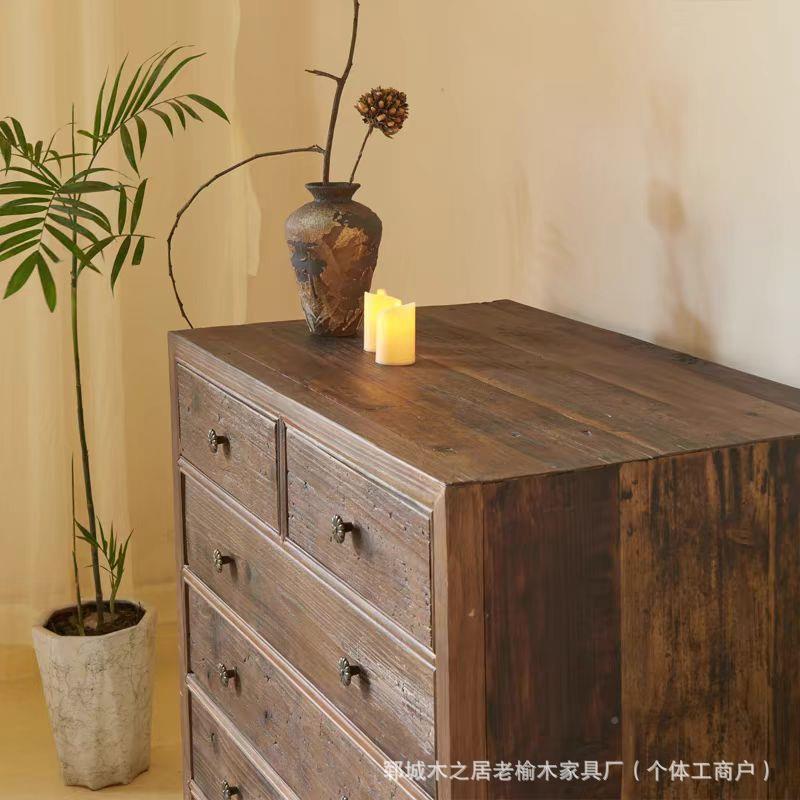 复古榆木斗柜卧室老收纳储QDS屉中物柜式餐边柜抽式整理柜五层斗