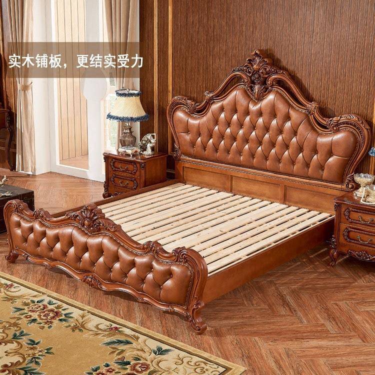 欧式床双卧婚主床美式村家具.米人F104全实木大床乡婚房雕花卧室