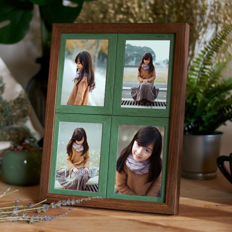 6M0四联5寸6寸简约儿童连体相结框木纹合宝宝组挂F755HMM7墙8韩版