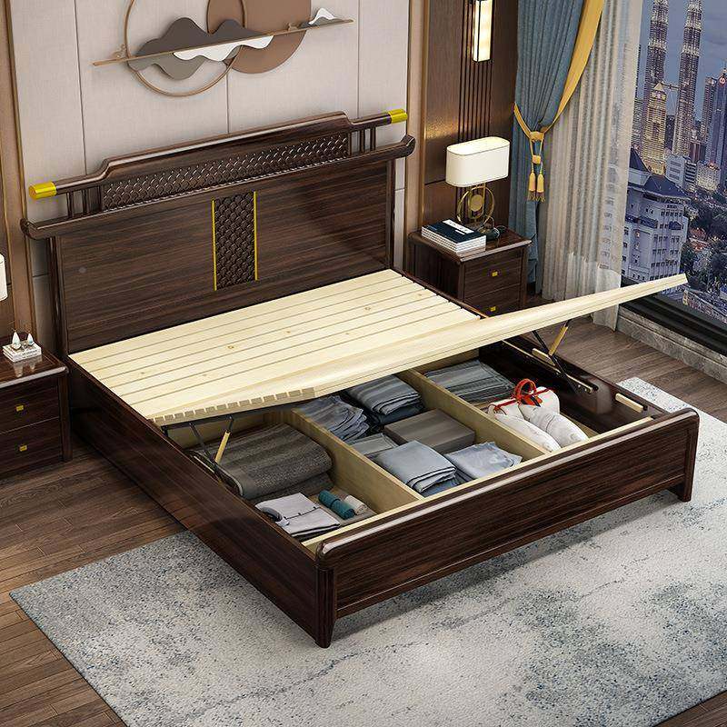 新中乌木实木床气双人床现无品牌/金代简约主卧大家具带储物抽屉