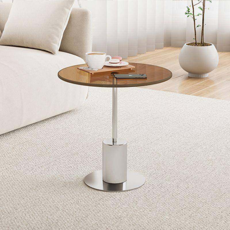 客厅沙发边几客YNJ厅创意玻型璃茶圆小户床头几不锈钢岩板轻奢风