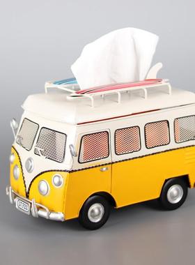 复古巴士艺纸巾盒旧怀创意汽摆车1183模型铁件桌面收纳装饰品厂家