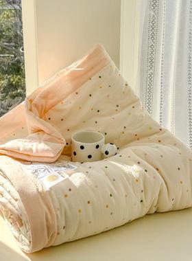 夏季云感针织民棉棉花夏可机洗被单双人宿舍宿小碎被花JFV清新款