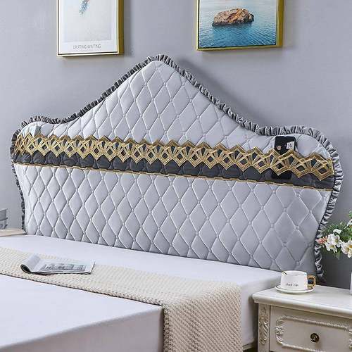 可定欧式床头罩套不规大则老式夹圆形异棉形木床靠IEU弧背全包简