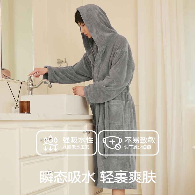 ^浴袍男YXM吸速干冬成浴巾酒店浴衣情水侣款可c穿人睡袍长款男款