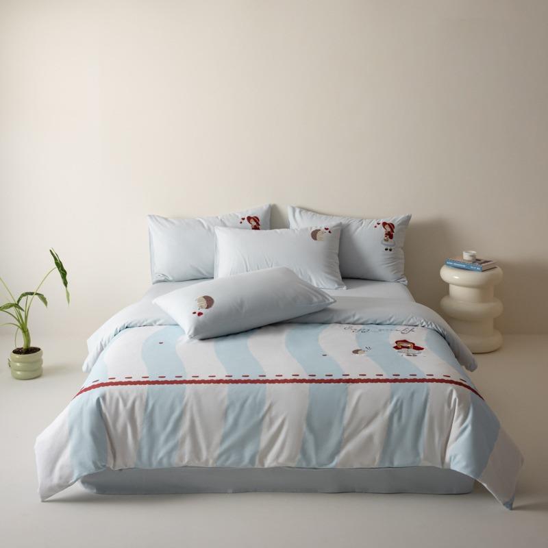 国熊风全棉四套加刺绣猫被件套床单学生三件MSF2024-套全棉厚磨毛