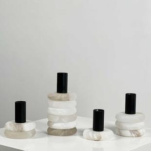 轻奢石云烛台摆设件计师样板间具客厅大理石高档蜡台装道YS003饰