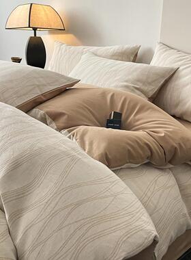 60支约纯棉双层纱床上四件套10全棉RYW床品简曲0线色床单3件套床