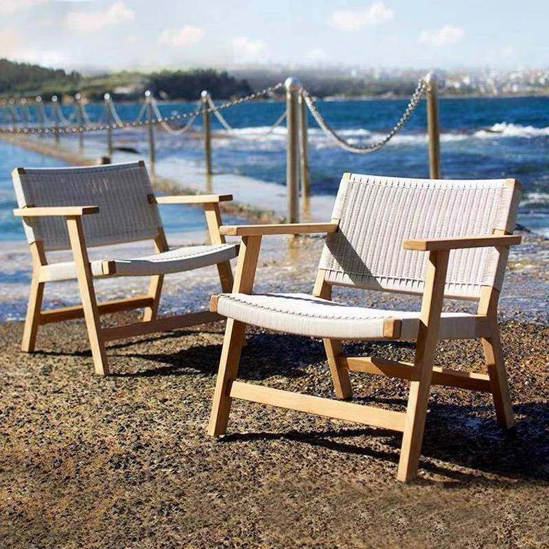 别庭院墅实木桌晒椅户外具休闲家防水防酒店民宿藤编躺椅AQX简约