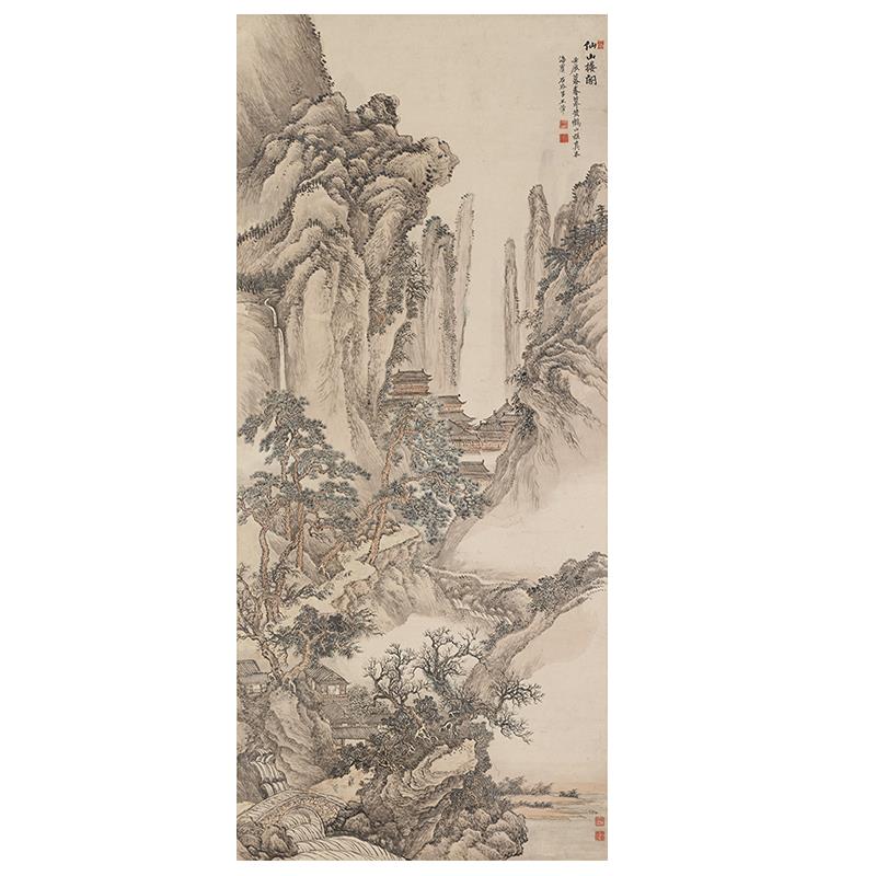 清王翚仙山楼阁图清四王山水画绢布画稿传统山水画临摹范本微喷画