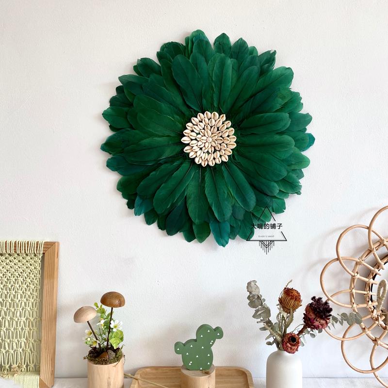 北欧风羽毛墙面装饰 手工diy材料包ins创意美甲店背景墙圆形壁挂