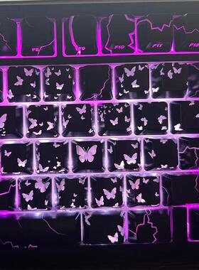 XVX黑色蝴蝶爱心键帽增补图案透光IMD闪电纹机械键盘帽ev63通用