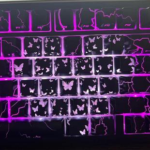 XVX黑色蝴蝶爱心键帽增补图案透光IMD闪电纹机械键盘帽ev63通用