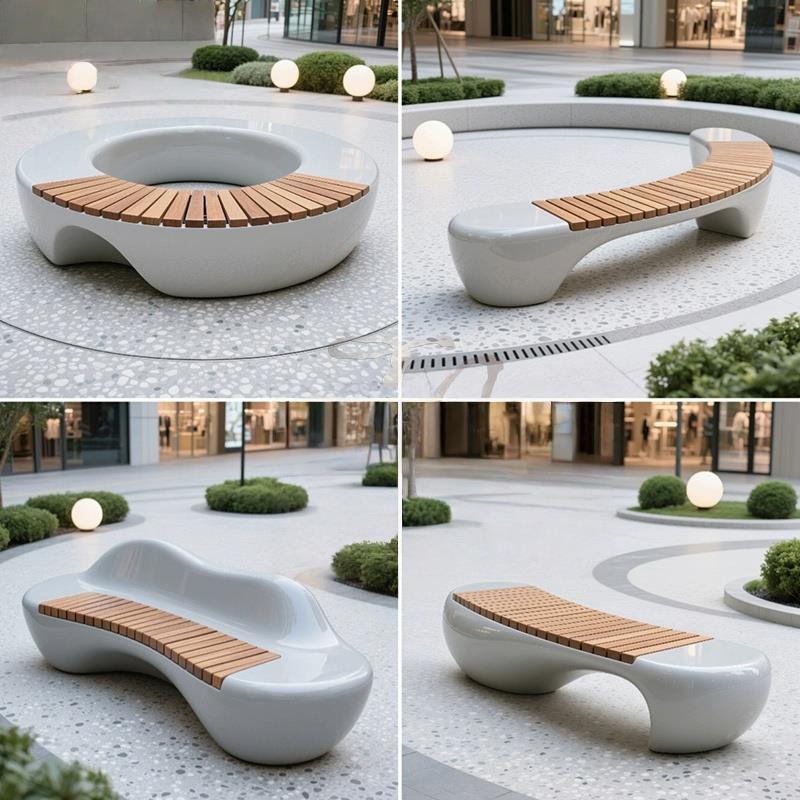 玻璃钢防腐木座椅商场创意公共休息椅学校户外广场美陈装饰凳定制