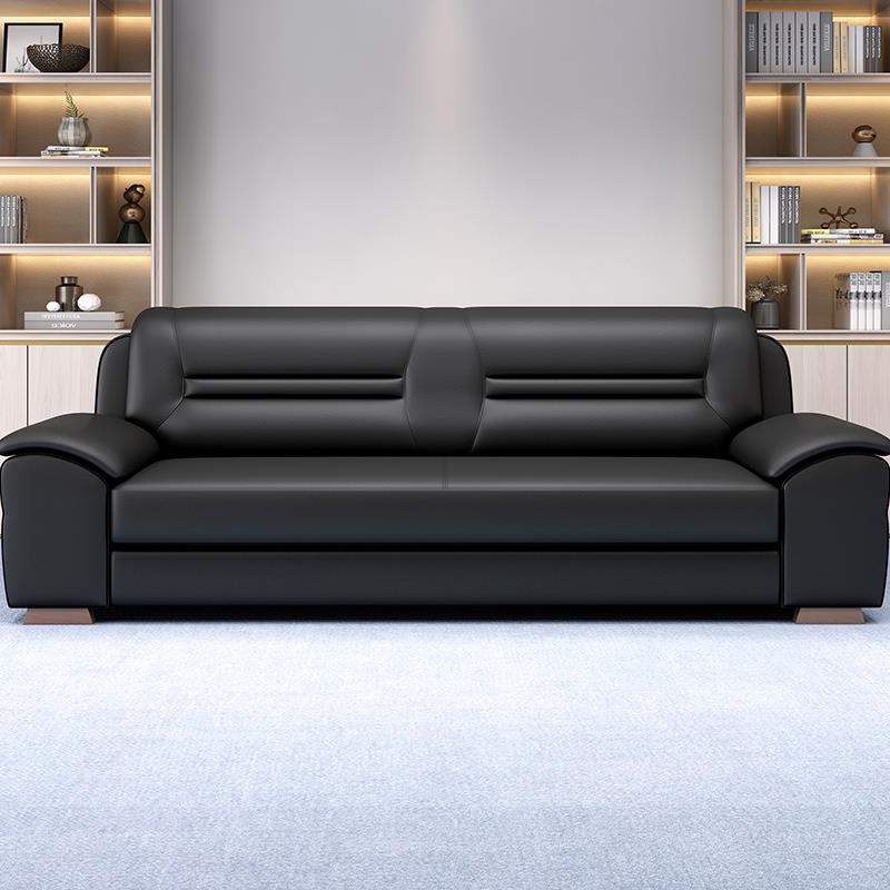 办公室沙发简约现代商务中式接待会客厅真皮三人位沙发茶几组合