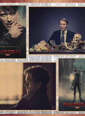 画之佳美剧汉尼拔Mads Mikkelsen覆古牛皮纸海报麦叔装饰墙画壁画