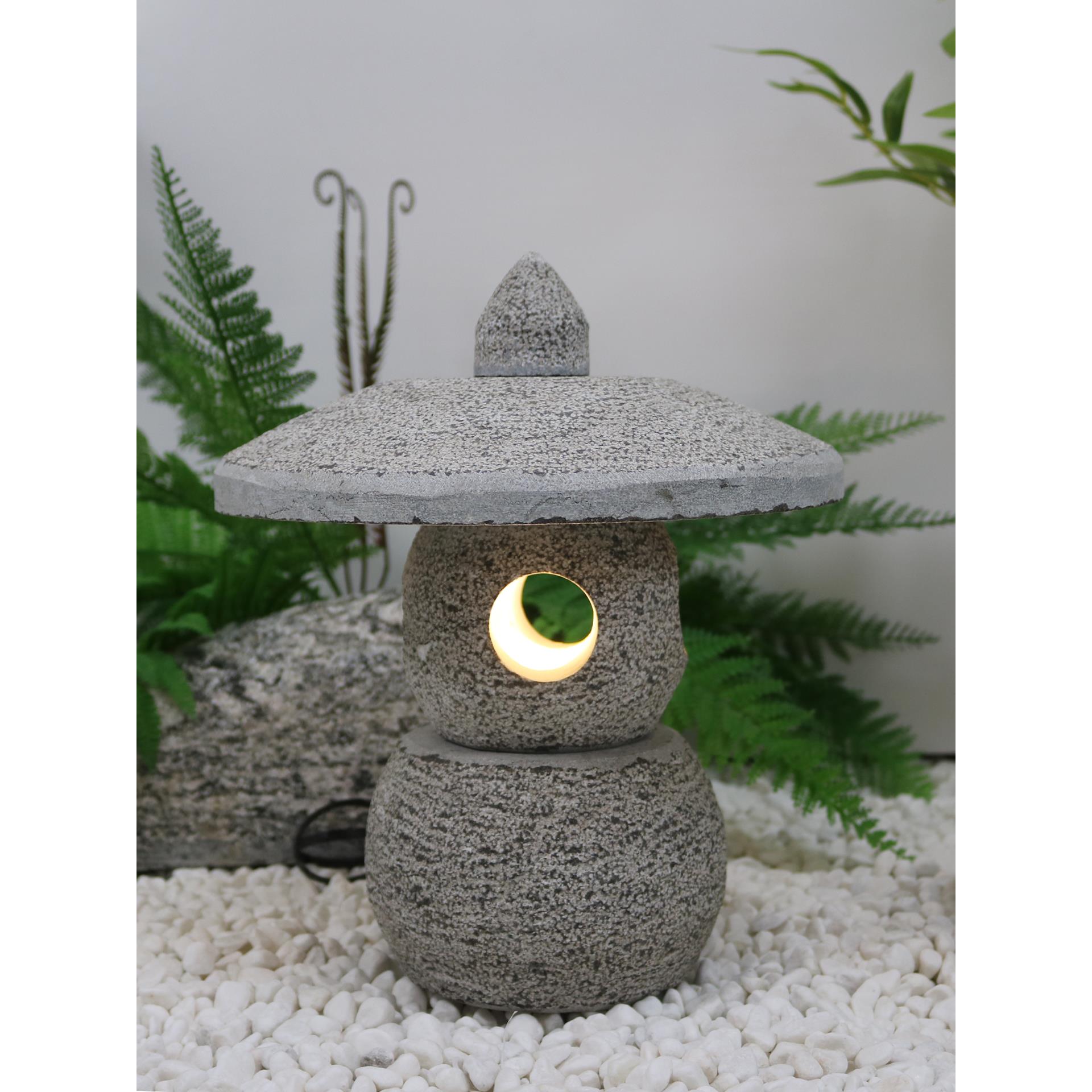 青石雕日式石灯笼庭院仿古中式户外太阳能电摆件禅意石头室内造景