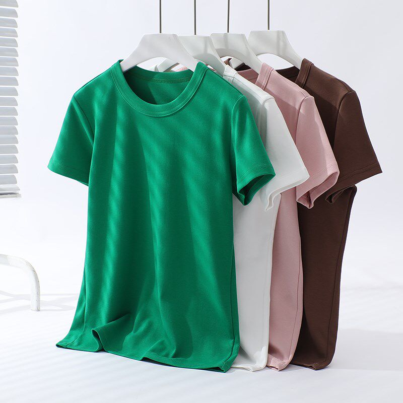 纯棉正肩短袖T恤女夏大码胖mm200斤宽松显瘦V领纯色百搭遮肉上衣