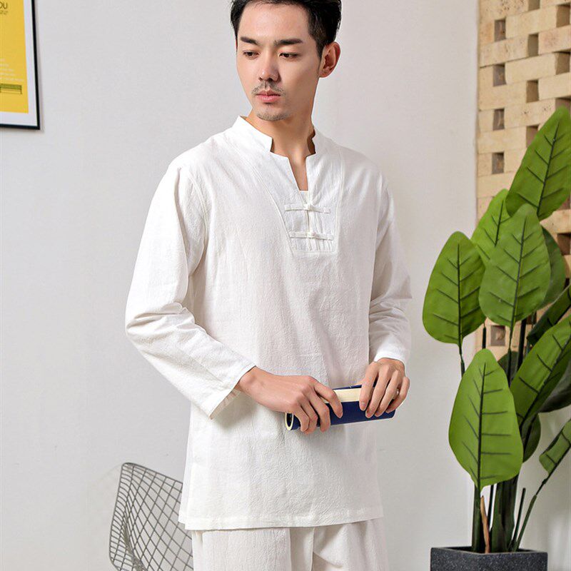 棉麻禅修服瑜伽服男士太极服居士打坐服茶道复古风改良汉服套装