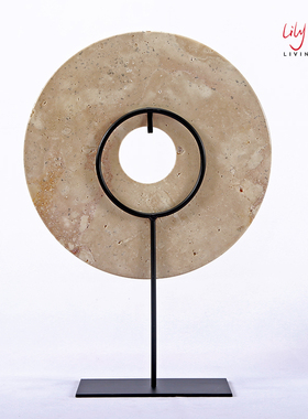 新中式黄色玉璧摆件样板房别墅E玄关装饰工艺品客厅家居摆设