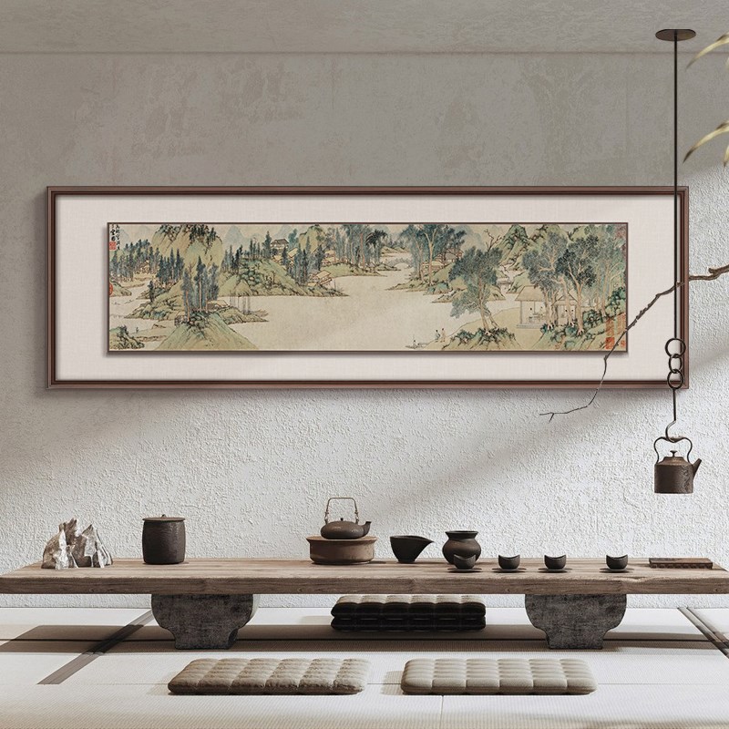 文徵明浒溪草堂h图新中式客厅装饰画茶室书房背景墙挂画办公室壁