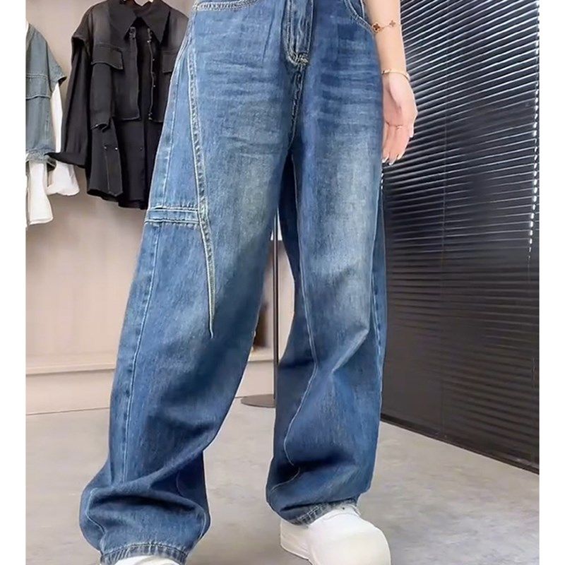 梨型身材裤子大码高腰弹力直筒牛仔裤女秋胖妹妹mm宽松显瘦阔腿裤