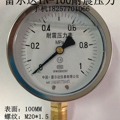 雷尔达YN-100耐震压力表真空表抗震液压油压表0-1 1.6 2.5 40MPA