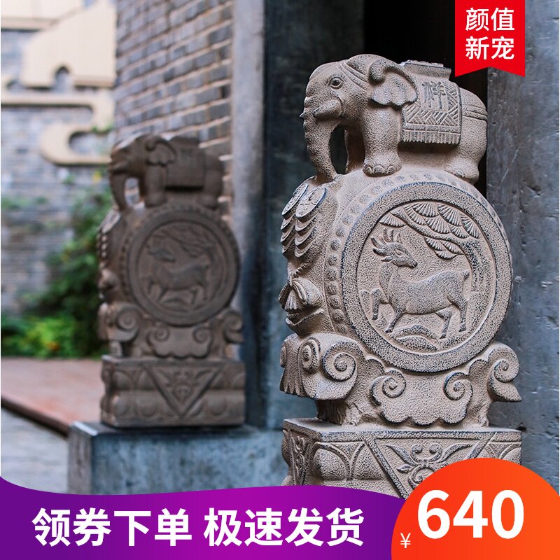 仿石雕石鼓门墩抱鼓石一对家用仿古庭院别墅装饰镇宅门口石墩摆件