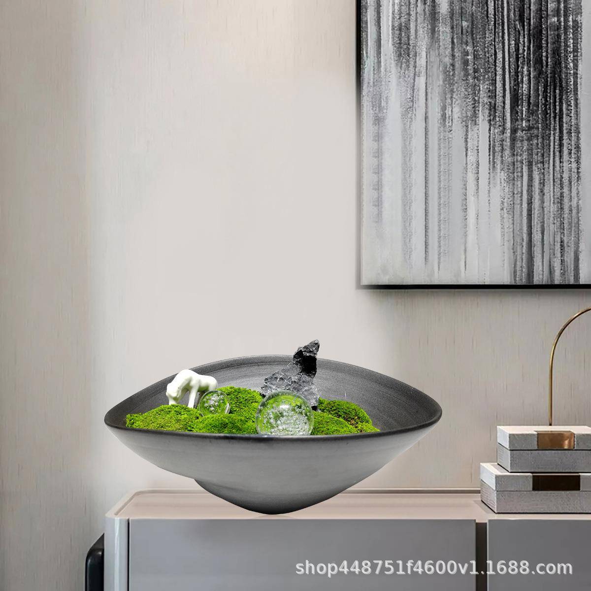 新景中式创意永生苔藓瓷造陶TJT酒店桌面洽谈室摆件摄道具布拍景