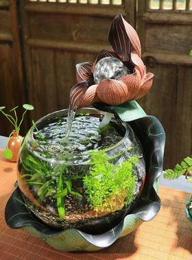 汉韵堂桌面小型流鱼缸中客厅办公室饰造景循环水式装水YWN微景观