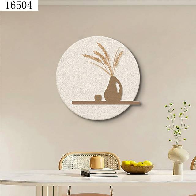 砂岩画小清新奶油风植物光影装饰画饭厅壁画餐厅入户玄关圆形画图片