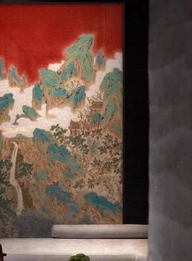 中式玄关大气红色风景挂新画酒档店客廊餐厅茶室别墅KCS走高装饰
