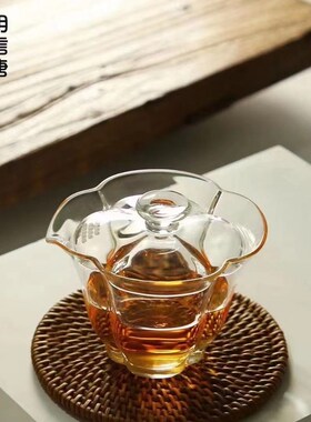 百财盖碗高硼硅玻璃o耐热高透高货白色透黑色日式套杯品茗杯套组
