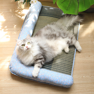 夏天風猫窝蔺草夏季猫睡垫猫y床狗垫子靠背喵凉席冰垫狗窝猫垫