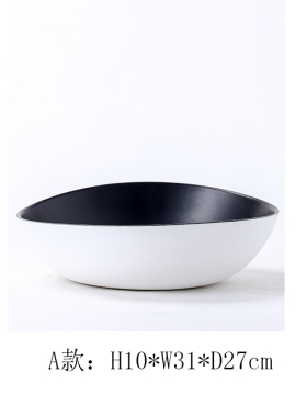 现代家居简约黑白哑光陶瓷碗果盘摆件样板房间客厅T餐桌茶几装饰